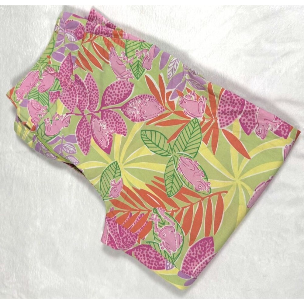 Vintage Lilly Pulitzer Bottoms Up Frog Print Capri Pants Womens 8 Pink Green - Picture 4 of 8